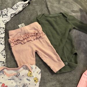 Green Ribbed Onesie and Pink Ruffle Pants Set